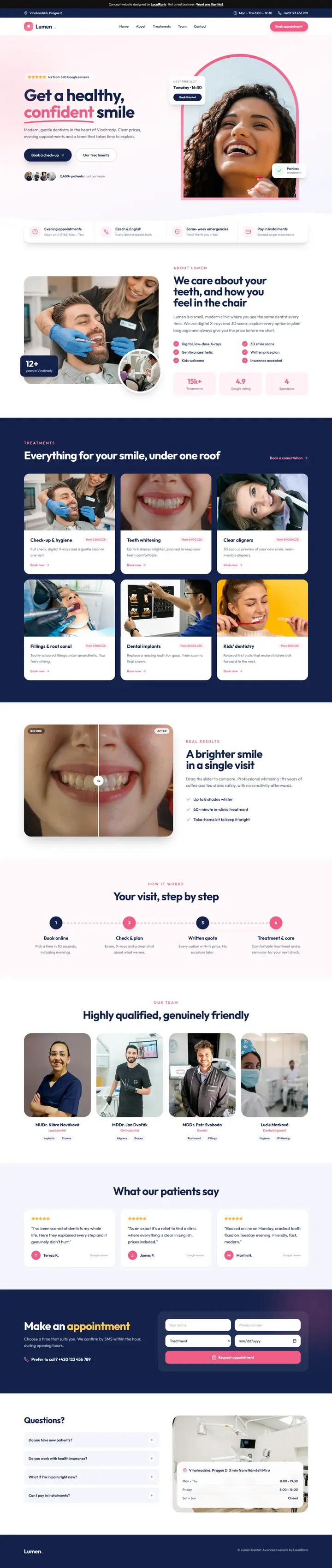Full-page preview of the Lumen Dental concept website